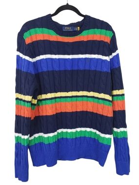 Polo Ralph Lauren Vintage Striped Cable Knit Men's Cotton Sweater Size Medium
